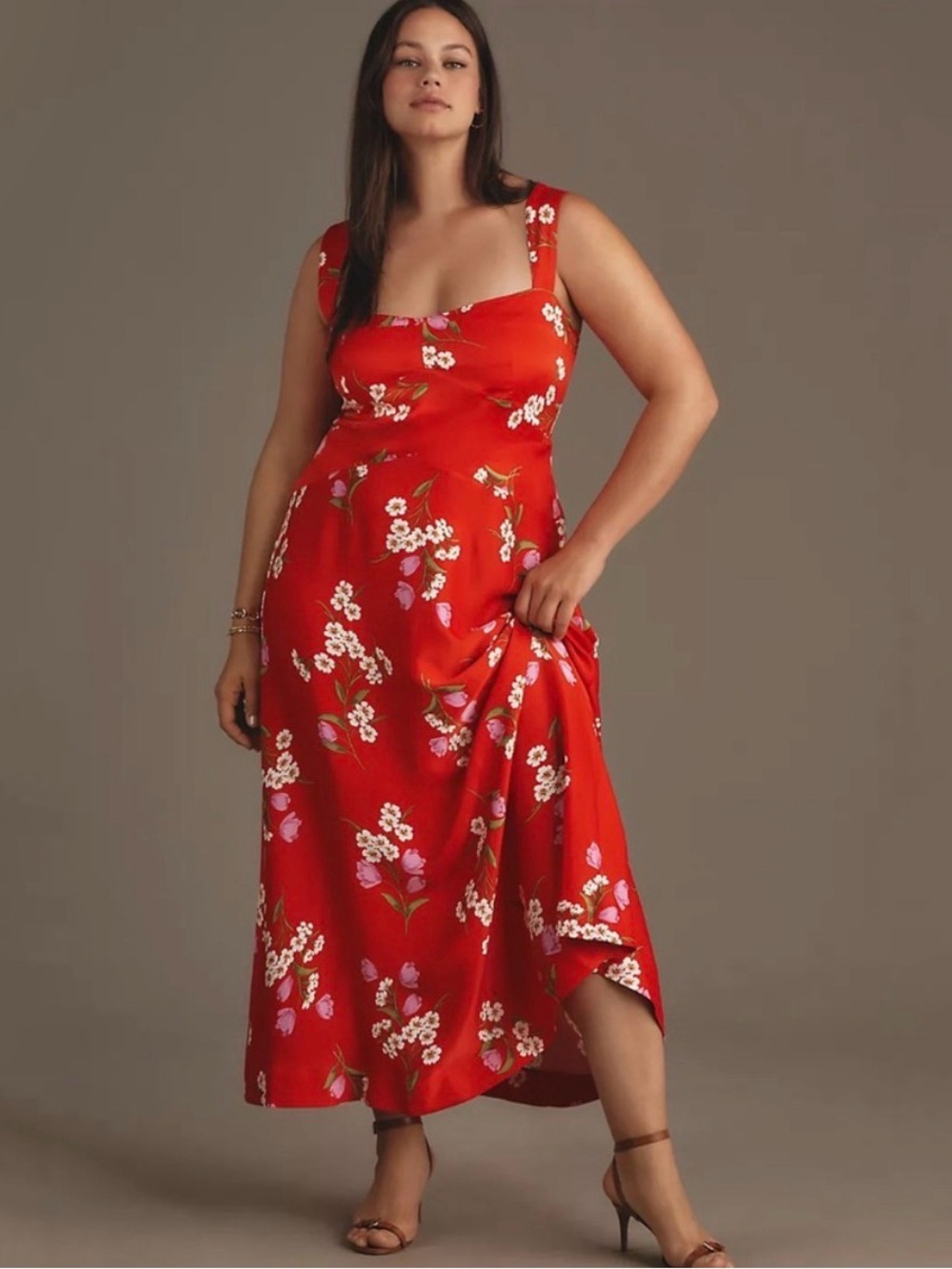 Maeve by Anthropologie Red Cherry Blossom Maxi Dress